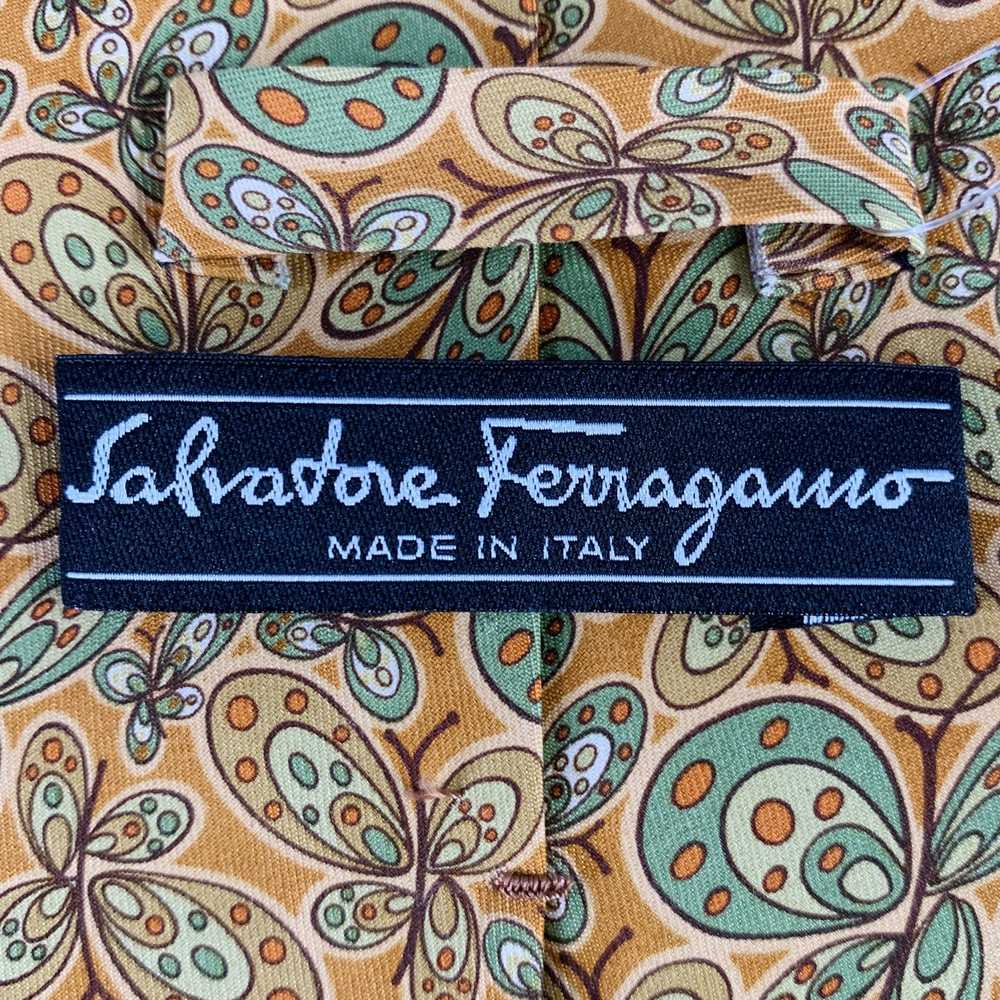 Salvatore Ferragamo Camel Green Butterfly Silk Tie - image 4