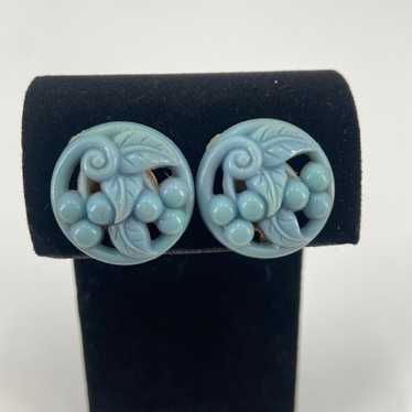 Vintage 50s light blue screw back earrings - image 1