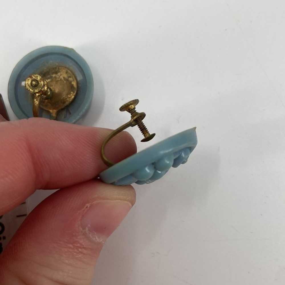 Vintage 50s light blue screw back earrings - image 3