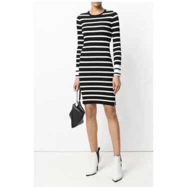 Theory Black & White Stripe Crewneck Fitted Mini … - image 1