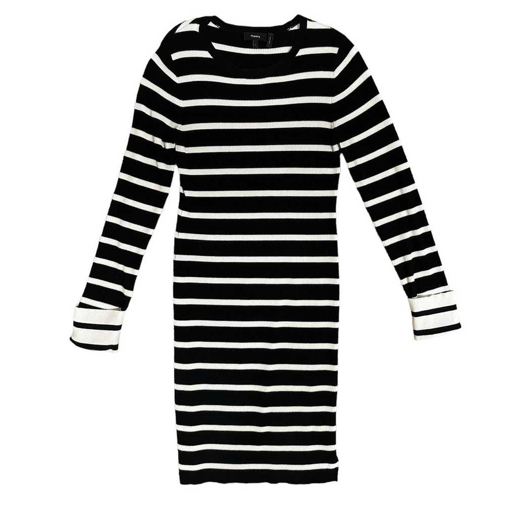 Theory Black & White Stripe Crewneck Fitted Mini … - image 3