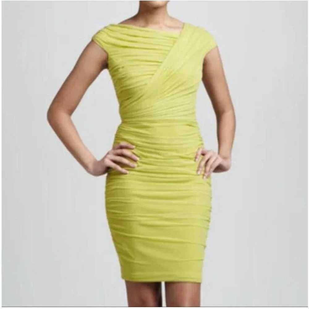 Tadashi Shoji Green Chartreuse Ruched Mesh Cockta… - image 1