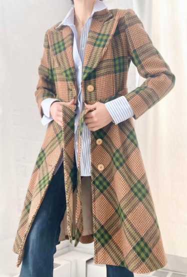 70s wool plaid belted coat