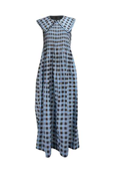 Ganni - Blue & Black Checkered Print Wide Peter Pa