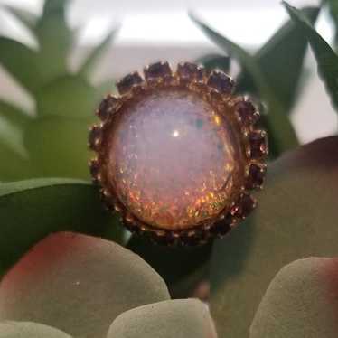 Fire Opal Amethyst Halo Ring