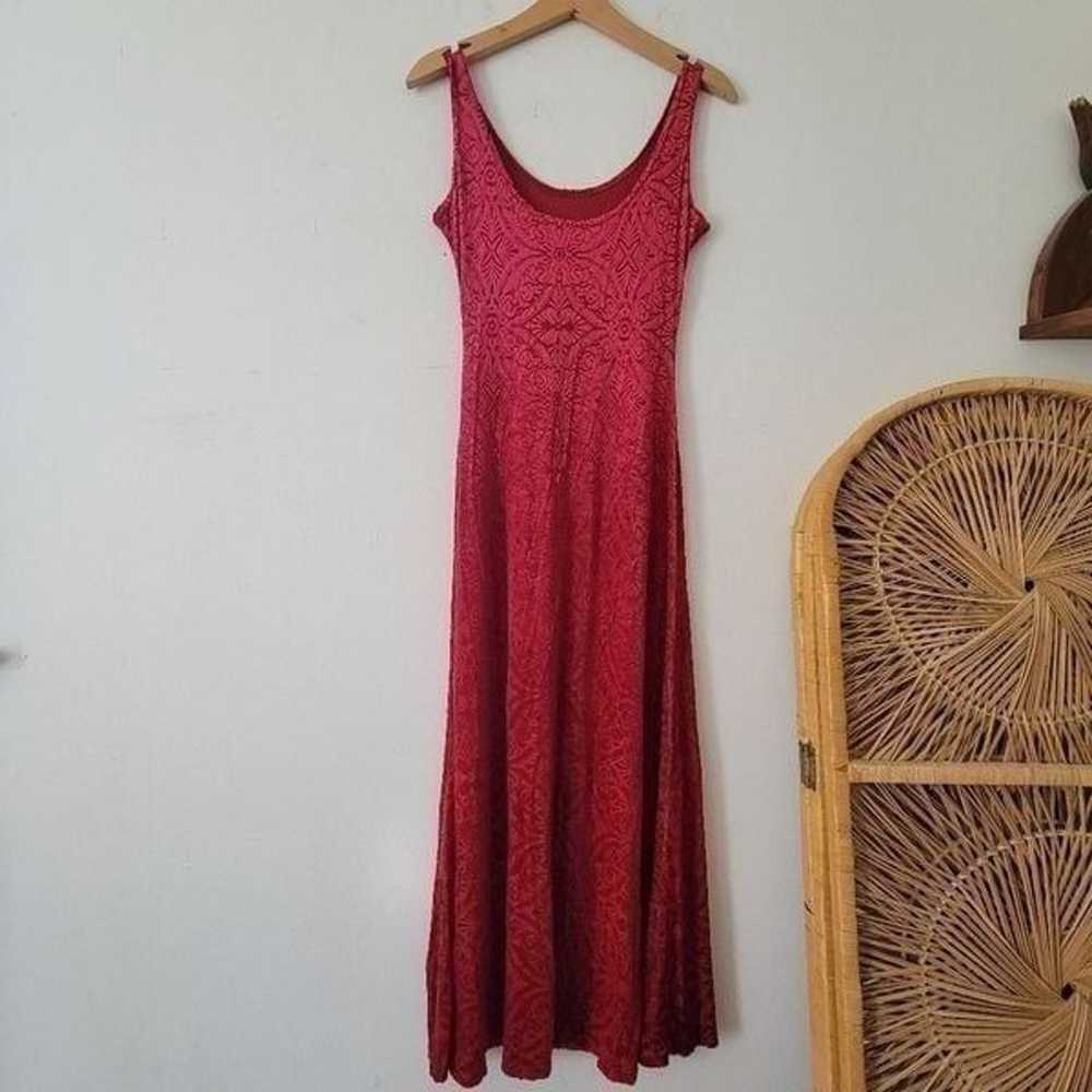 Red Velvet Burnout Dress S - image 4