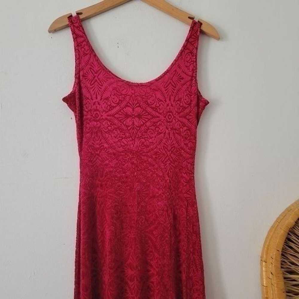 Red Velvet Burnout Dress S - image 7