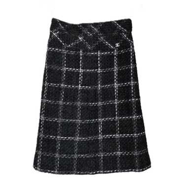 Product Details Chanel Black Check Wool Midi Skirt - image 1