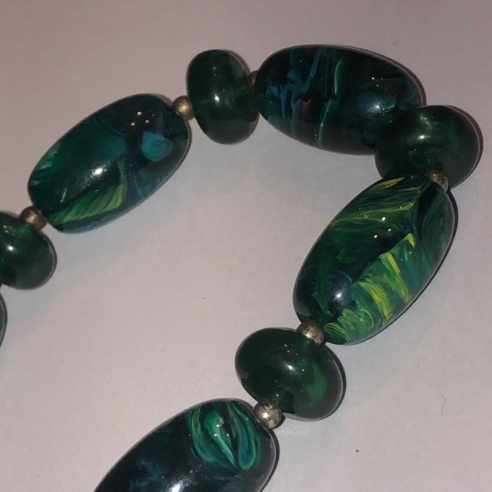 Vintage Lucite Hunter Green Marbled Retro Chunky … - image 5