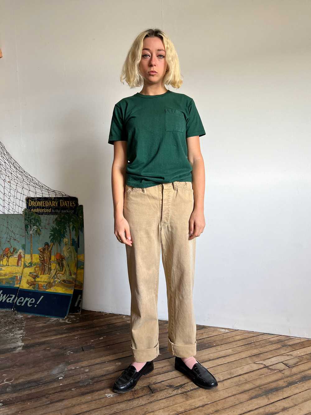 Vintage 1960's Green Cotton Pocket T Shirt - image 3