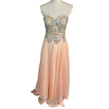 Cinderella Peach beaded rhinestone Strapless form… - image 1