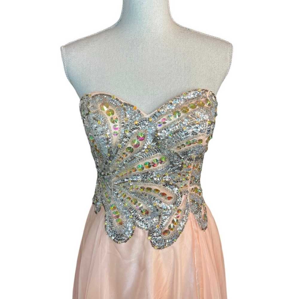 Cinderella Peach beaded rhinestone Strapless form… - image 2