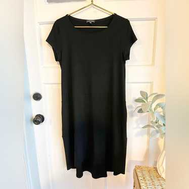 New Eileen Fisher cap sleeved black jersey dress