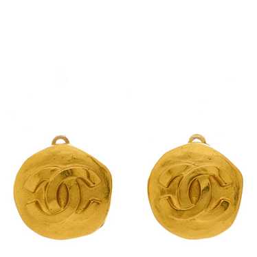 CHANEL Metal CC Button Clip On Earrings Gold