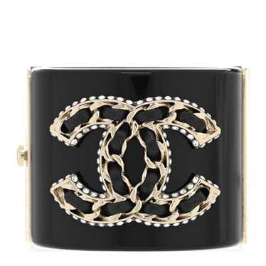 CHANEL Resin Lambskin CC Cuff Black