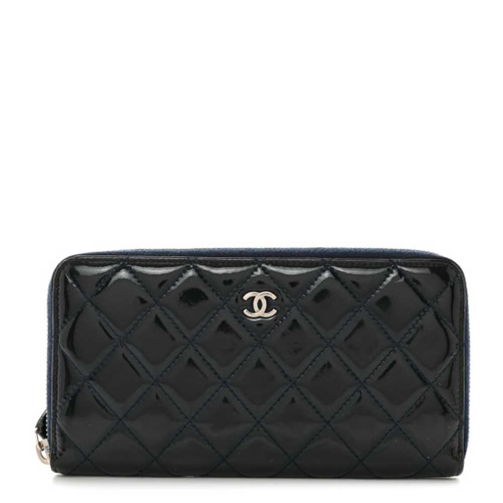 CHANEL Patent Quilted Zip Around Wallet Blue - image 1