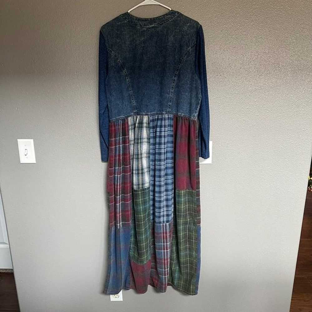 Vintage Denim & Plaid Patchwork Maxi Dress With L… - image 12