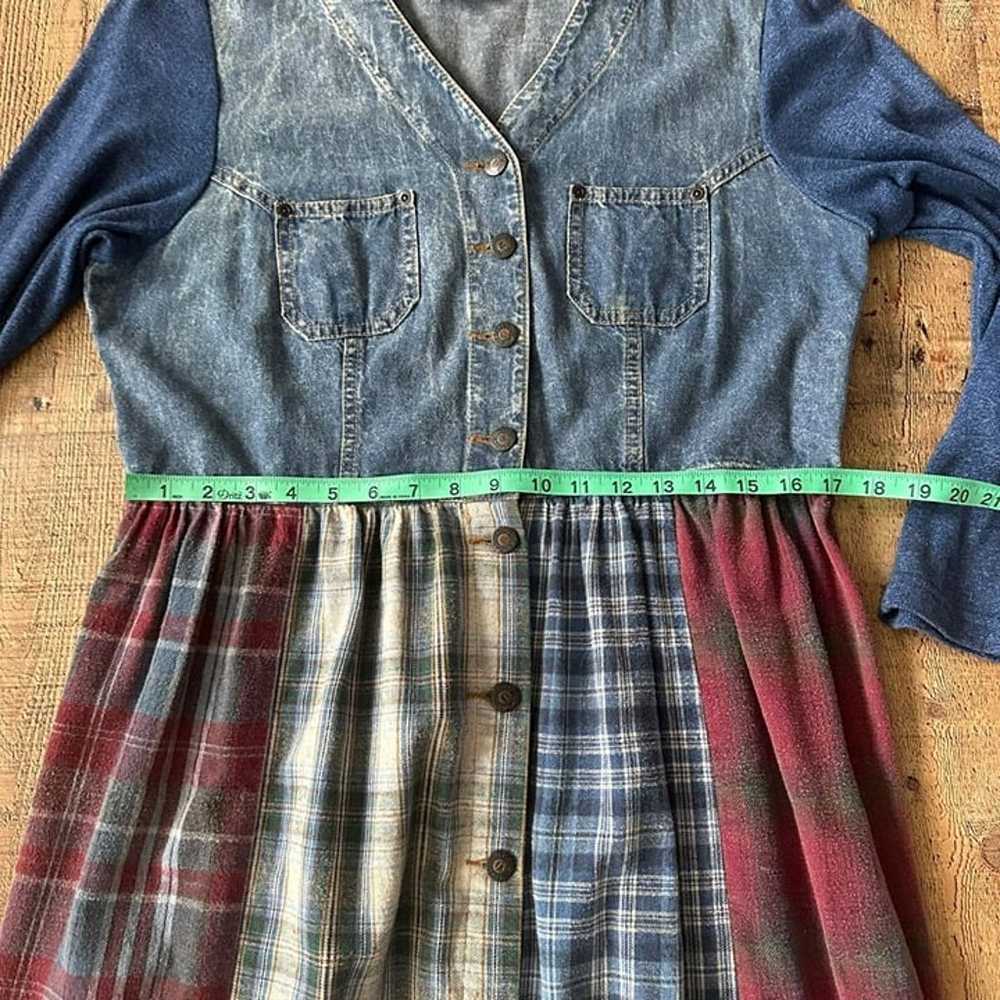 Vintage Denim & Plaid Patchwork Maxi Dress With L… - image 3