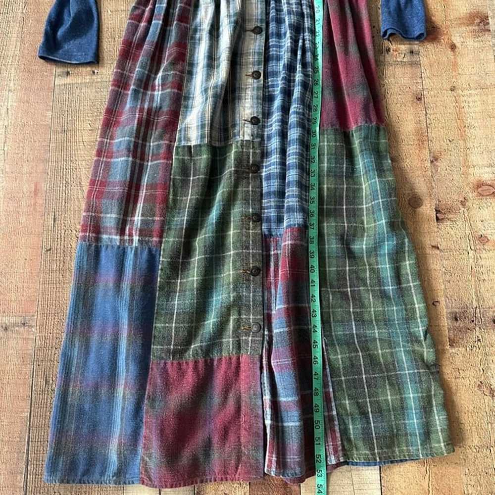 Vintage Denim & Plaid Patchwork Maxi Dress With L… - image 4