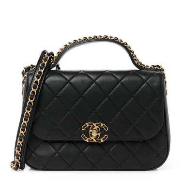 CHANEL Lambskin Quilted Chain Infinity Top Handle 