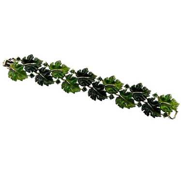 Lisner Vintage Thermoset Green Leaves Link Bracel… - image 1