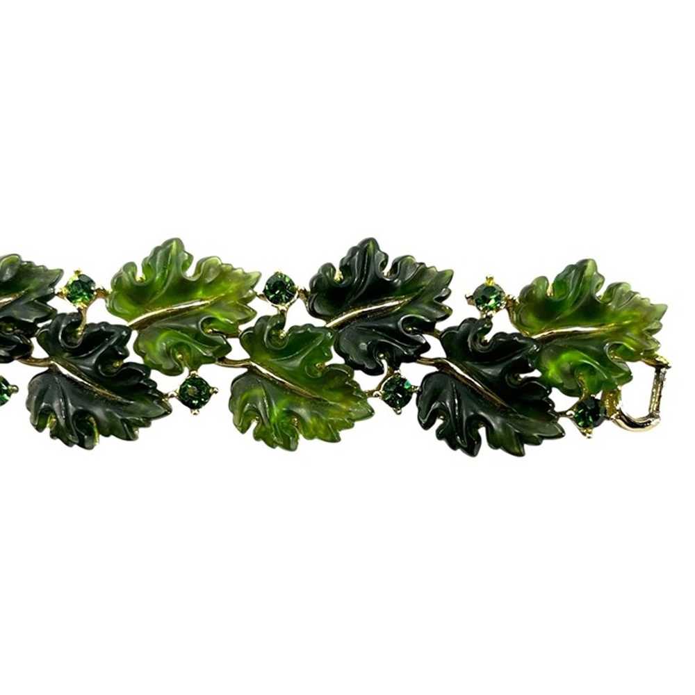 Lisner Vintage Thermoset Green Leaves Link Bracel… - image 2