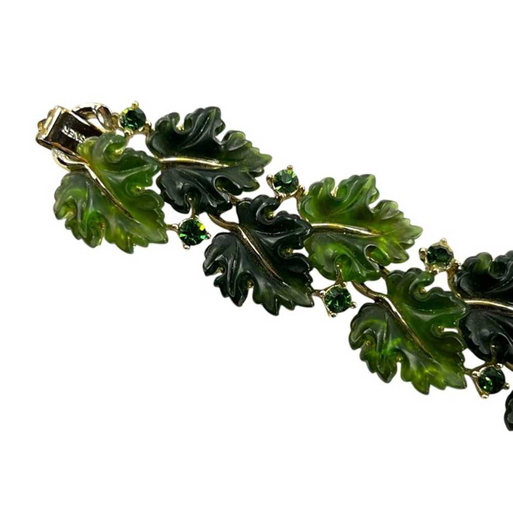 Lisner Vintage Thermoset Green Leaves Link Bracel… - image 3