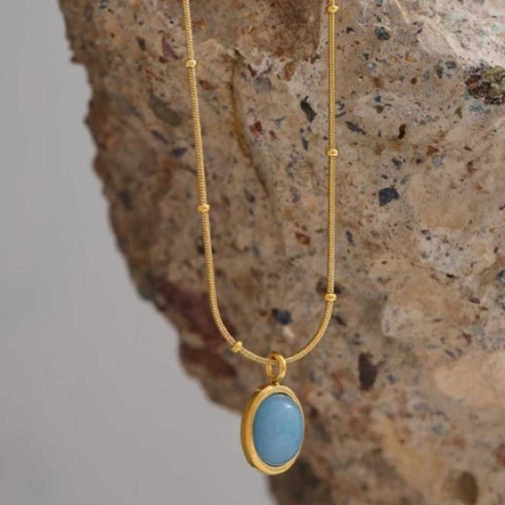 18K gold plated stone necklace - image 1