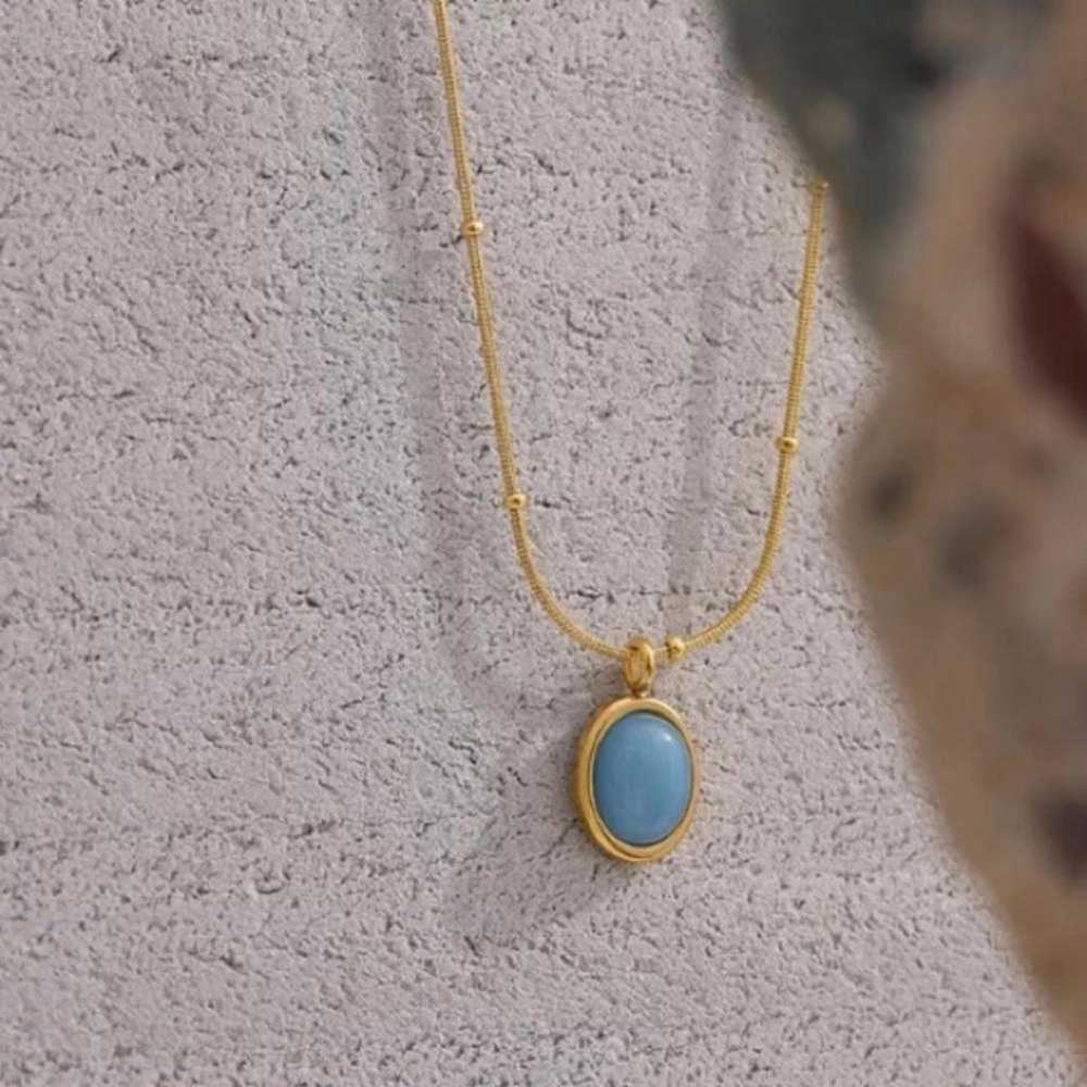 18K gold plated stone necklace - image 2