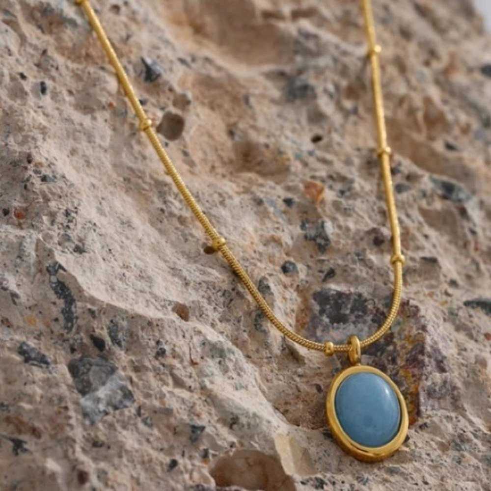 18K gold plated stone necklace - image 5