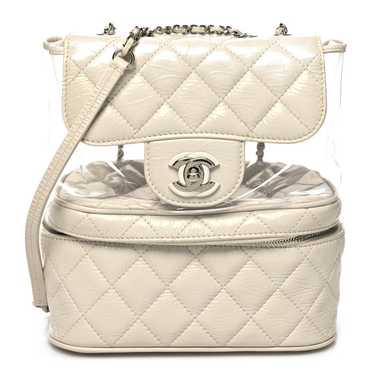 CHANEL Crumpled Calfskin PVC Quilted Flap White - image 1