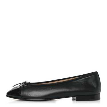 CHANEL Lambskin Patent Cap Toe Ballerina Flats 38.