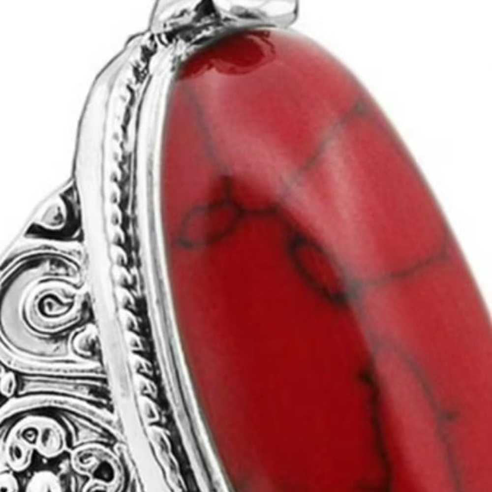 Boho Oval Red Turquoise Gemstone Carved Filigree … - image 8