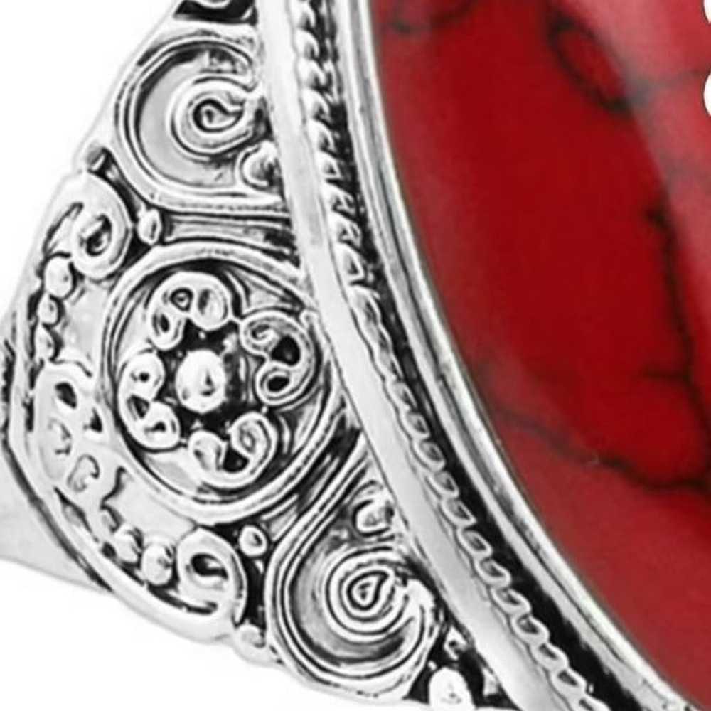 Boho Oval Red Turquoise Gemstone Carved Filigree … - image 9