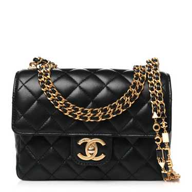 CHANEL Lambskin Enamel Quilted Mini Flap Black