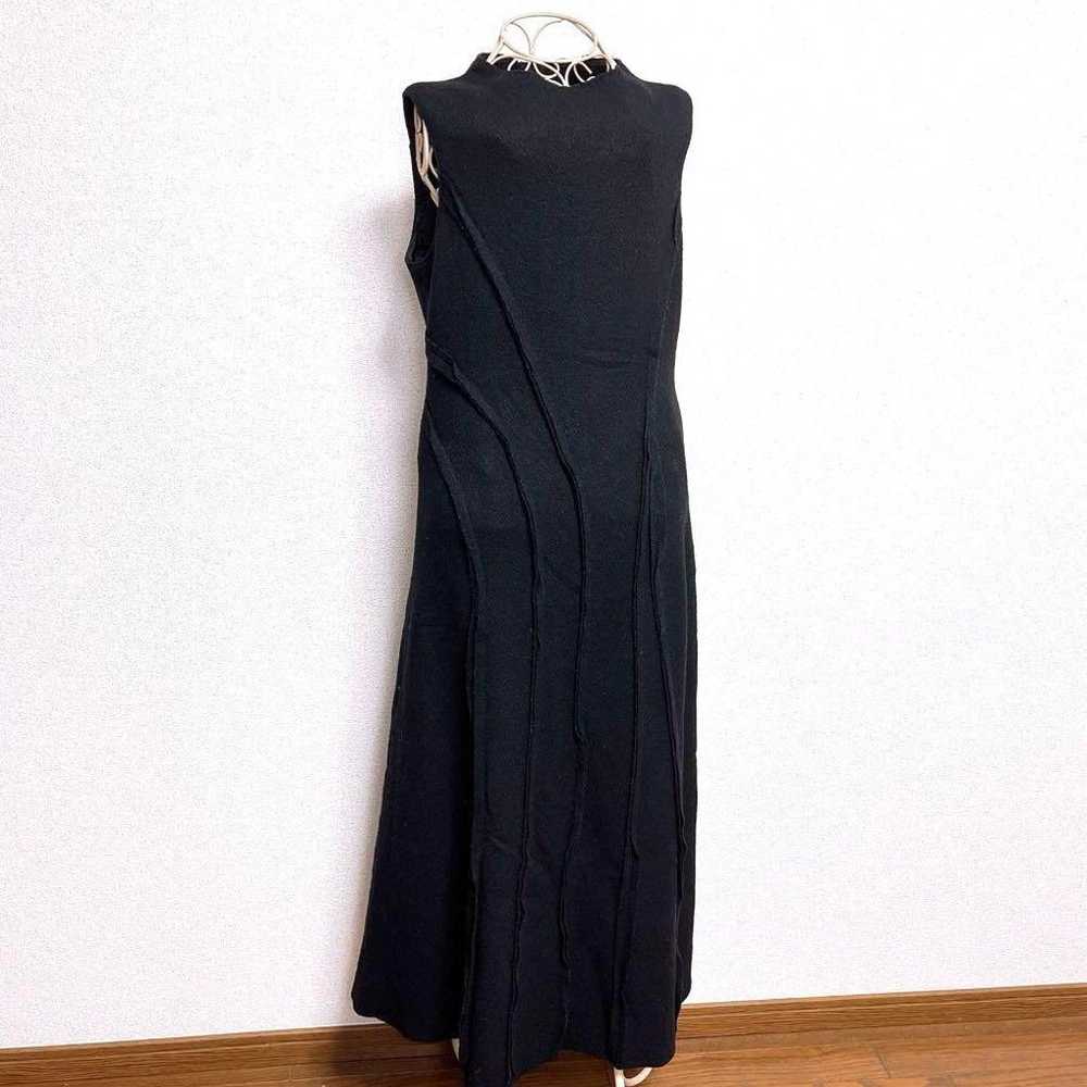 Sleeveless Long Dress Wool Panel High Neck Black - image 3