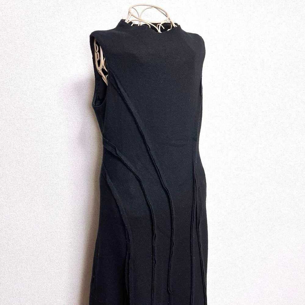 Sleeveless Long Dress Wool Panel High Neck Black - image 4