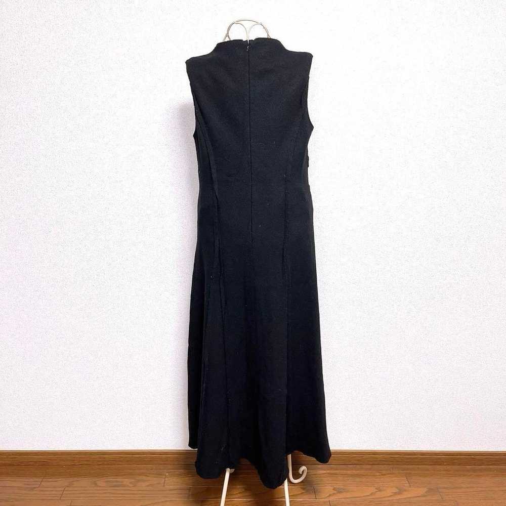 Sleeveless Long Dress Wool Panel High Neck Black - image 5