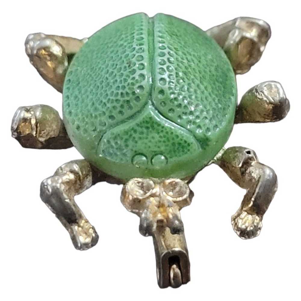 vintage scarab egyptian Green Beetle brooch Pin G… - image 2