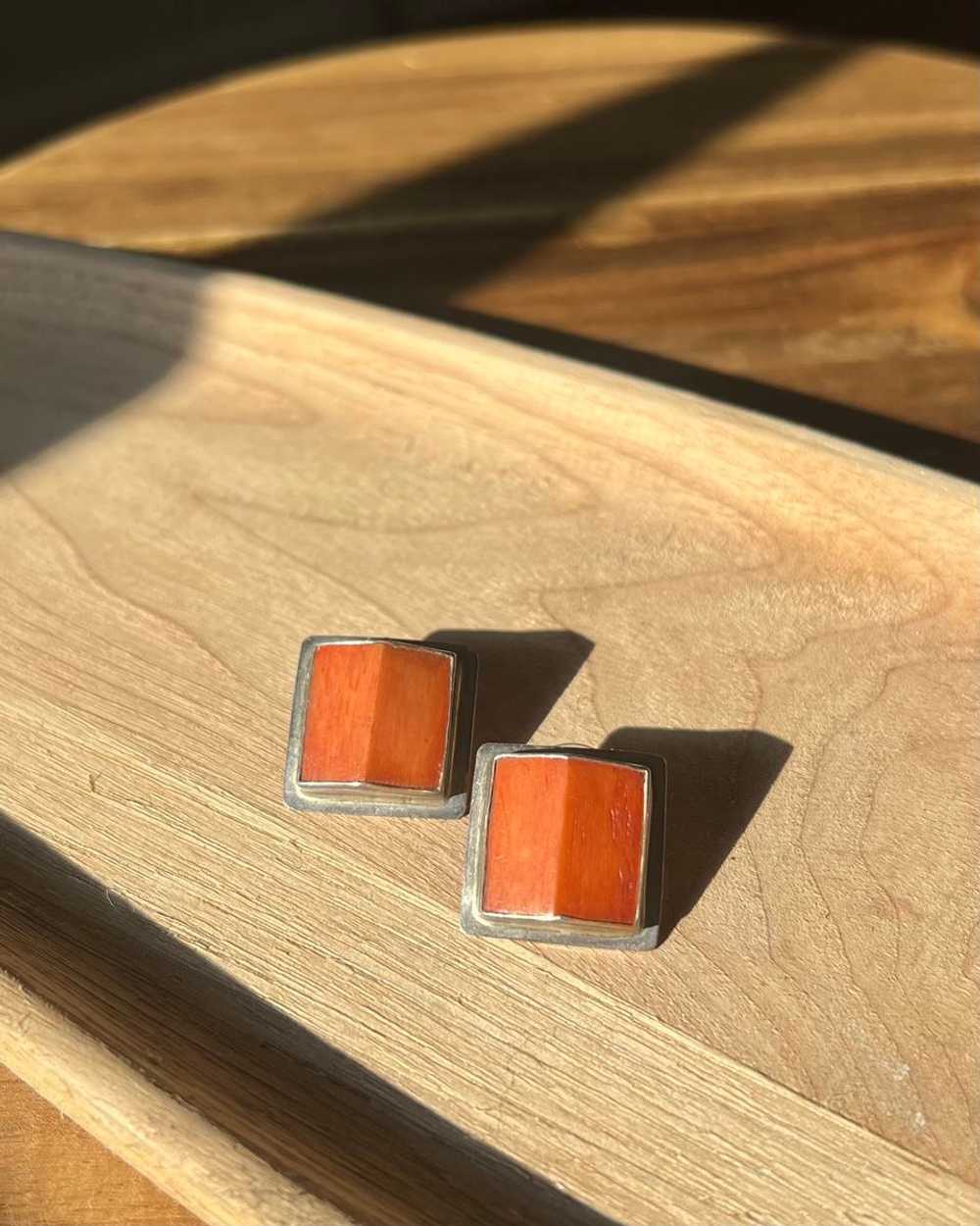 Sterling Silver & Orange Stone Earrings | Used,… - image 1