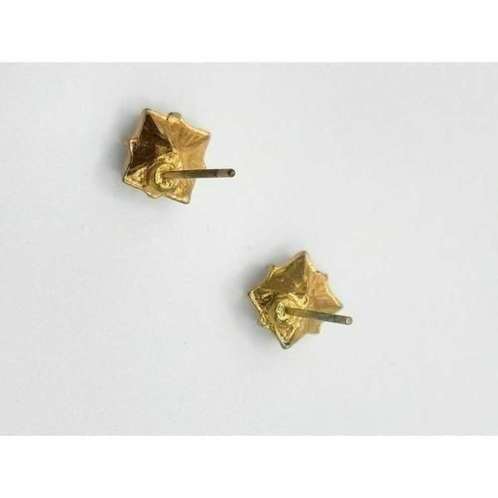 Vintage gold blue princess cut earrings - image 6