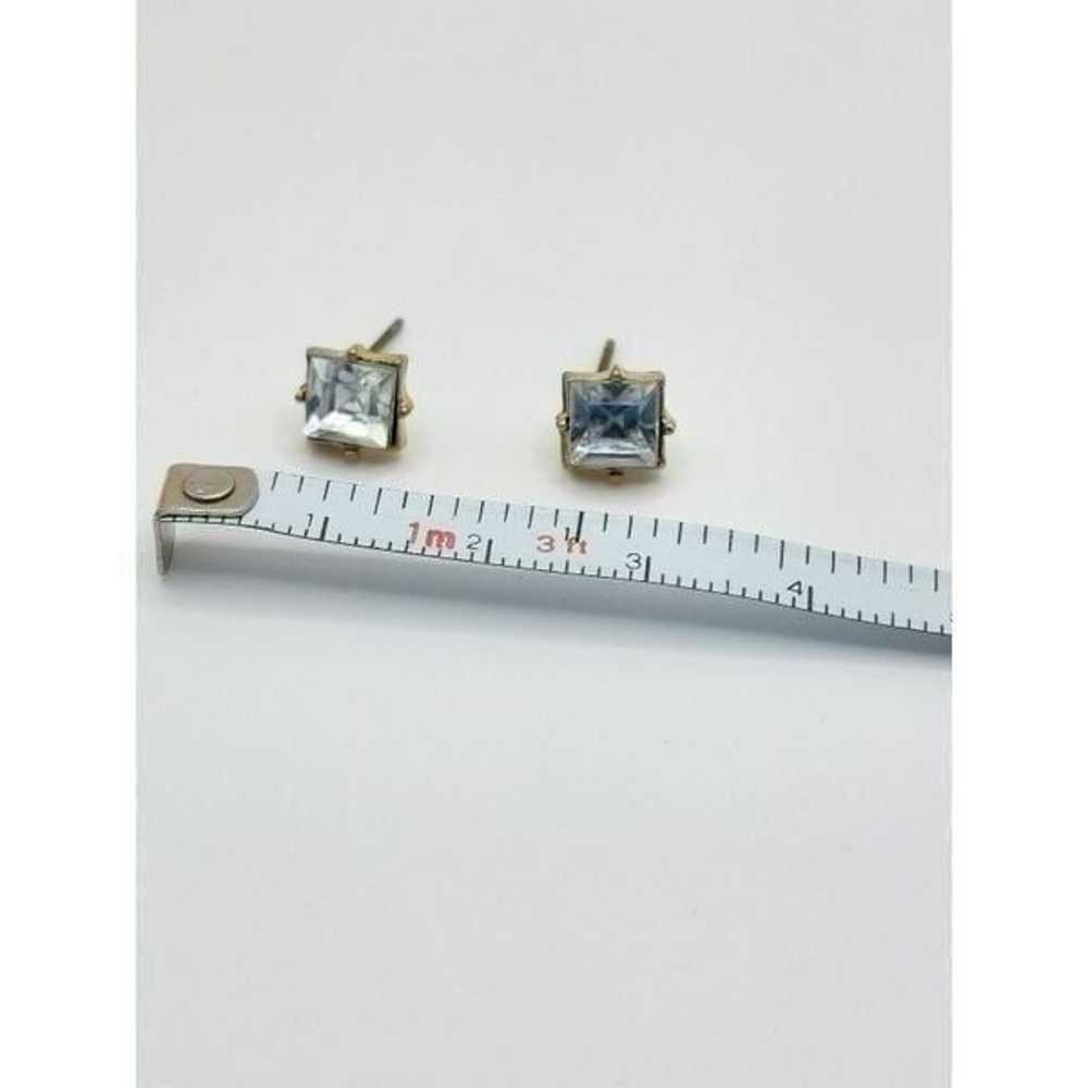 Vintage gold blue princess cut earrings - image 7