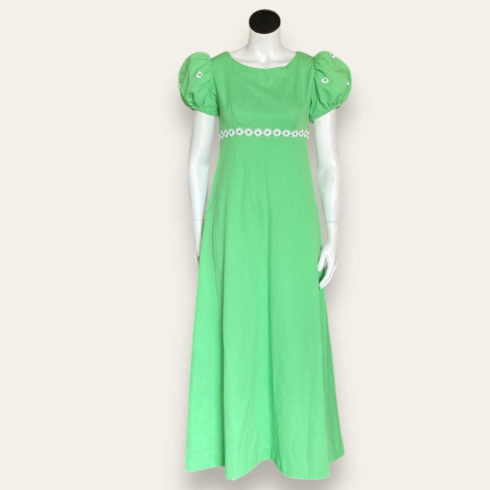 Green chartreuse Vintage 70s Maxi Dress w/ puff c… - image 1