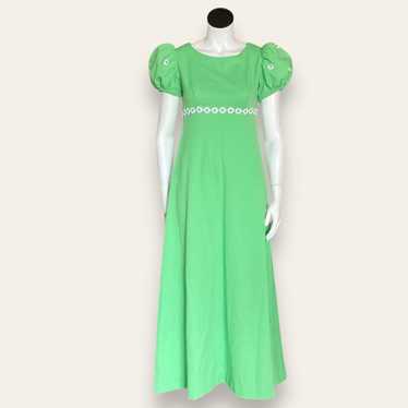 Green chartreuse Vintage 70s Maxi Dress w/ puff c… - image 1