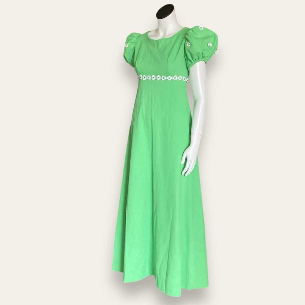 Green chartreuse Vintage 70s Maxi Dress w/ puff c… - image 3