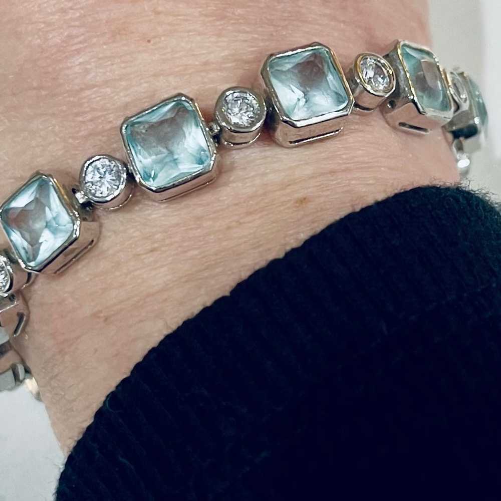 Vintage Estate Tennis Bracelet Silver-Tone W Clea… - image 2