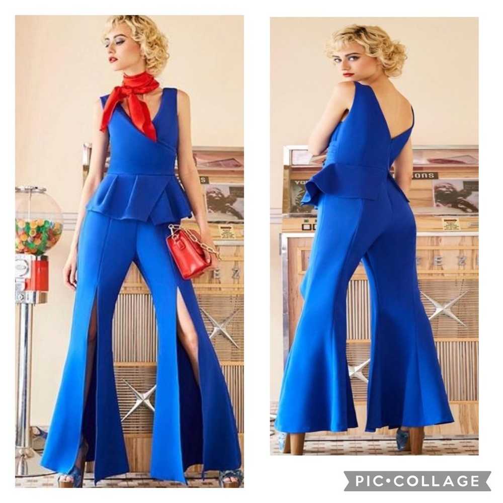 Retro 70's jumpsuit Deep v neck Ruffled super spl… - image 1