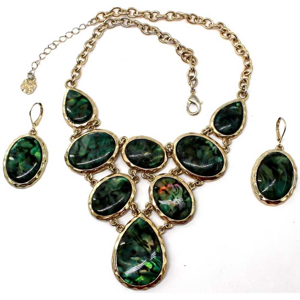 Vintage Monet Bib Set • Necklace Earrings • Green… - image 1