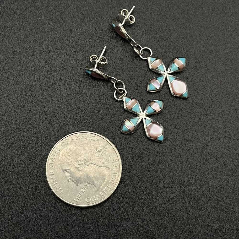 Sterling James Kee Petite Zuni Inlay Cross Earrin… - image 4