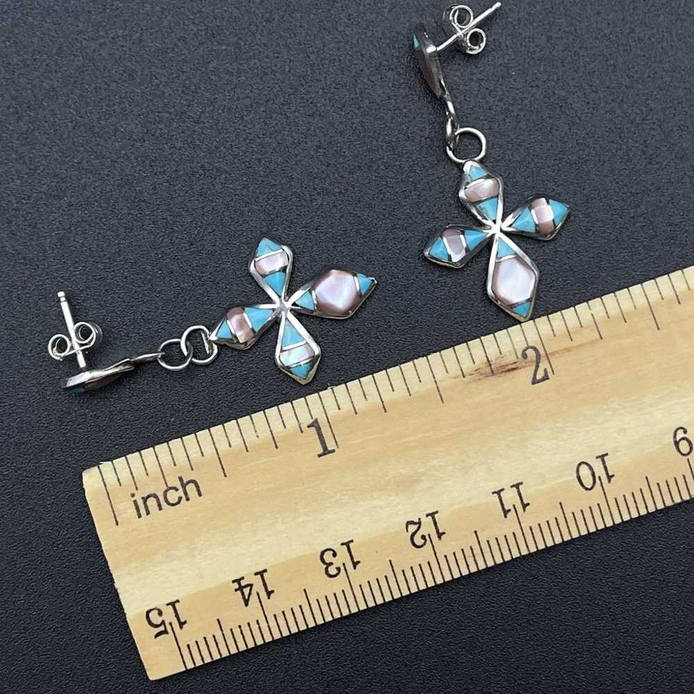 Sterling James Kee Petite Zuni Inlay Cross Earrin… - image 5